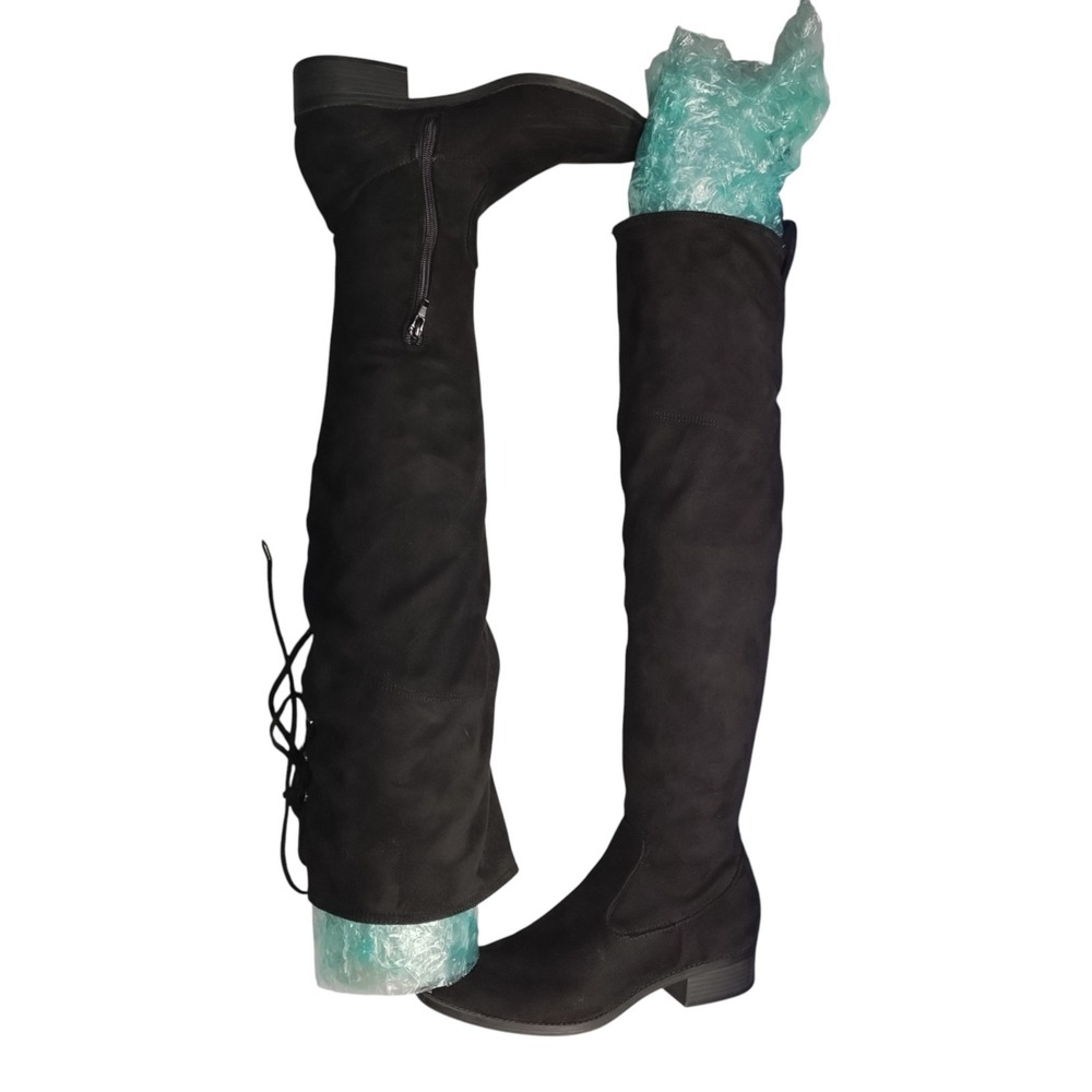 Lexi‎ & Abbie Over the Knee Boots Womens 8.5 Black Upper Suede Side Zip Back Tie